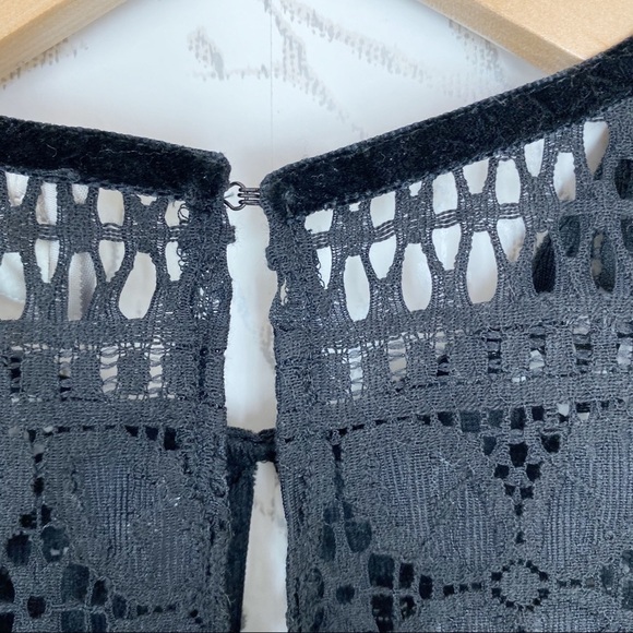 ASOS Lace and Velvet Open Front Smocked Top Black - Picture 12 of 13